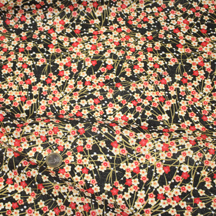 Tissu de coton SAKURA tons roses rouges et dorés - OEKO-TEX