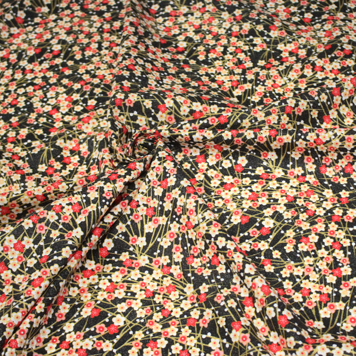 Tissu de coton SAKURA tons roses rouges et dorés - OEKO-TEX