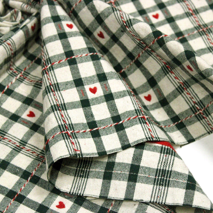 Tissu coton épais COEUR DES ALPES : carreaux traditionnels de chalet & petits cœurs tissés – 2 coloris disponibles