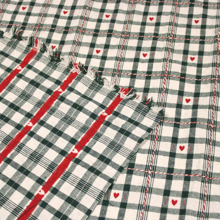 Tissu coton épais COEUR DES ALPES : carreaux traditionnels de chalet & petits cœurs tissés – 2 coloris disponibles