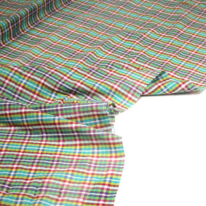 Tissu de coton Seersucker MADRAS multicolore à carreaux 2mm