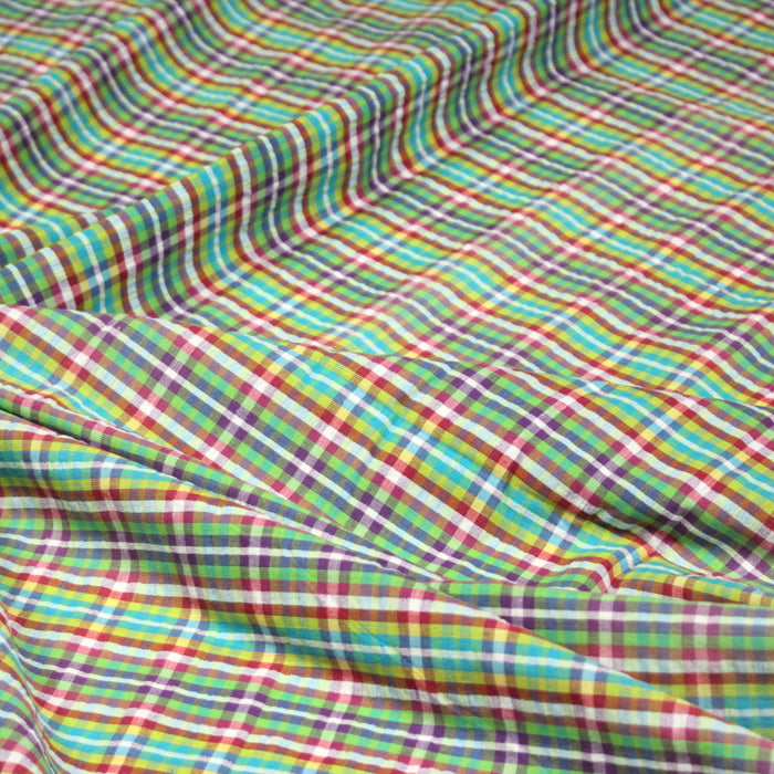 Tissu de coton Seersucker MADRAS multicolore à carreaux 2mm