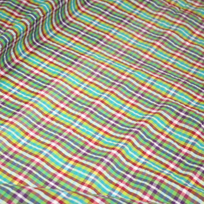 Tissu de coton Seersucker MADRAS multicolore à carreaux 2mm