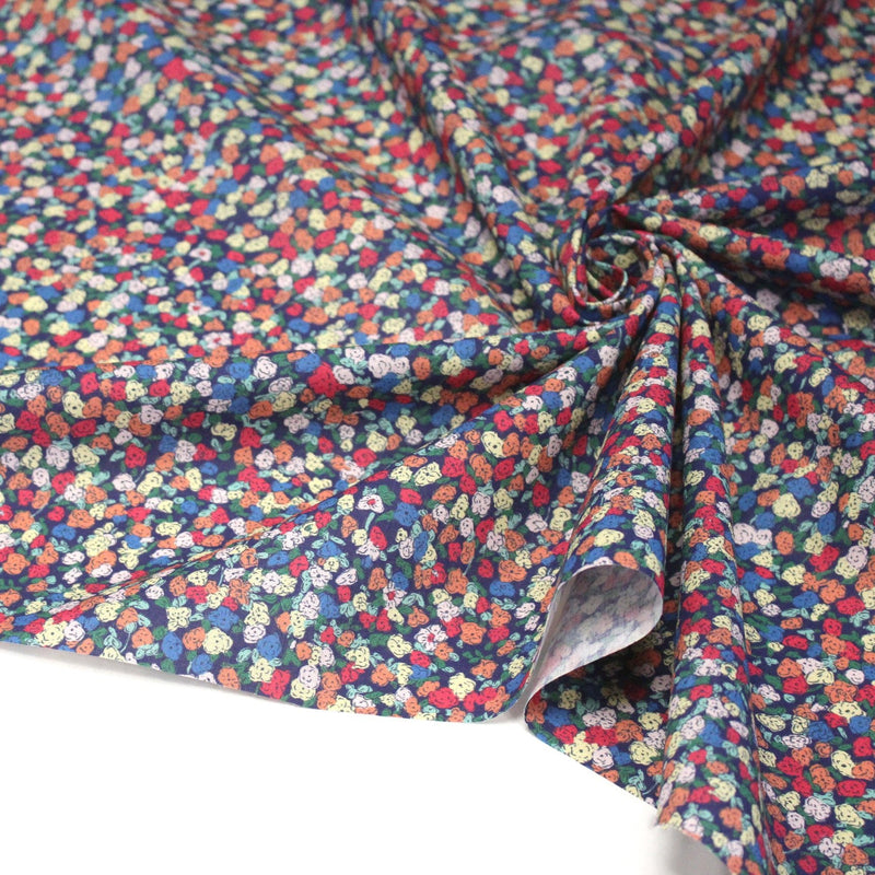 Tissu cotonnade fleurie ZELIE, fines fleurs & fond bleu ou blanc - OEKO - TEX - TissusPapi.com