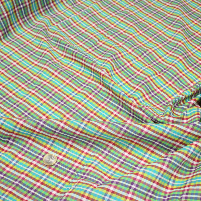 Tissu de coton Seersucker MADRAS multicolore à carreaux 2mm