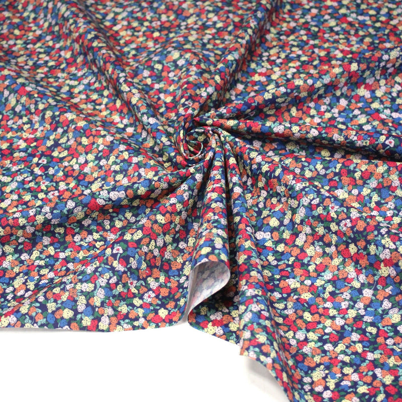 Tissu cotonnade fleurie ZELIE, fines fleurs & fond bleu ou blanc - OEKO - TEX - TissusPapi.com