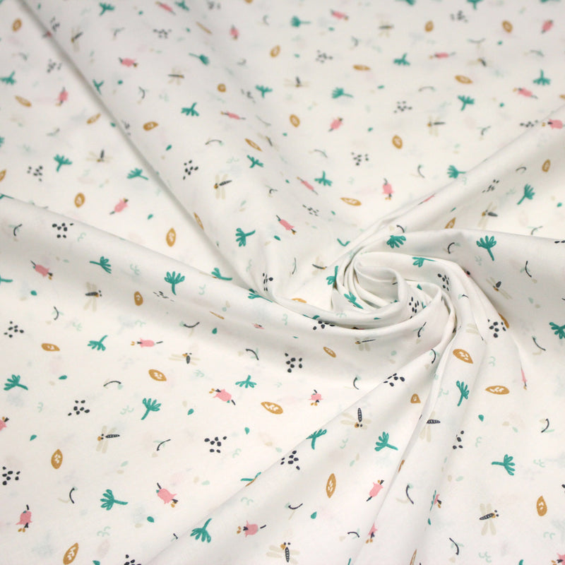 Tissu cotonnade enfant, la libellule et les fleurs - OEKO - TEX STANDARD 100 - TissusPapi.com