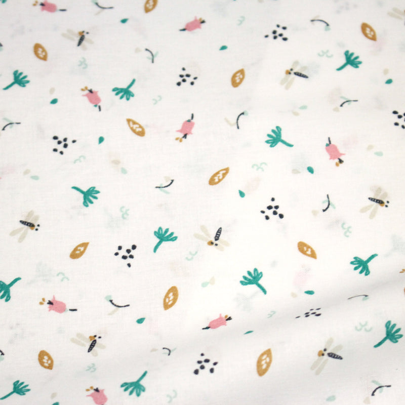 Tissu cotonnade enfant, la libellule et les fleurs - OEKO - TEX STANDARD 100 - TissusPapi.com