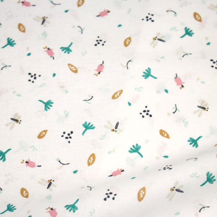 Tissu cotonnade enfant, la libellule et les fleurs - OEKO - TEX STANDARD 100 - TissusPapi.com