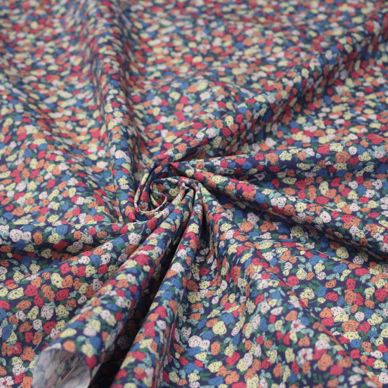 Tissu cotonnade fleurie ZELIE, fines fleurs & fond bleu ou blanc - OEKO - TEX - TissusPapi.com