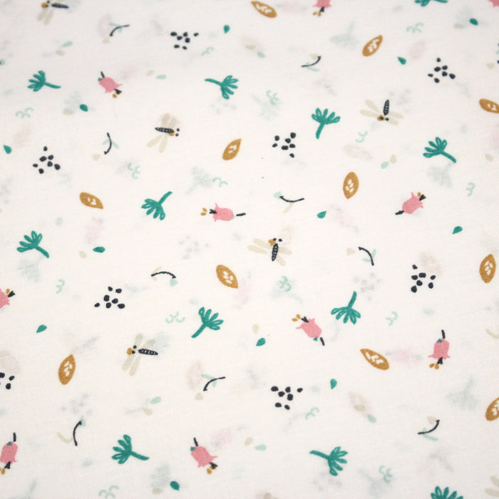 Tissu cotonnade enfant, la libellule et les fleurs - OEKO - TEX STANDARD 100 - TissusPapi.com