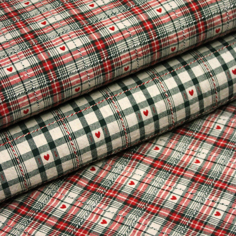 Tissu coton épais COEUR DES ALPES : carreaux traditionnels de chalet & petits cœurs tissés – 2 coloris disponibles - TissusPapi.com