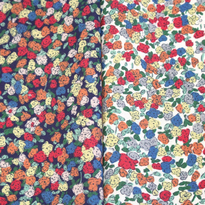 Tissu cotonnade fleurie ZELIE, fines fleurs & fond bleu ou blanc - OEKO - TEX - TissusPapi.com