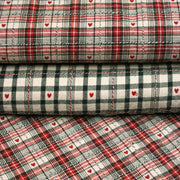Tissu coton épais COEUR DES ALPES : carreaux traditionnels de chalet & petits cœurs tissés – 2 coloris disponibles - TissusPapi.com