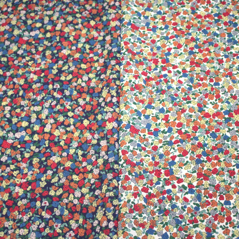 Tissu cotonnade fleurie ZELIE, fines fleurs & fond bleu ou blanc - OEKO - TEX - TissusPapi.com