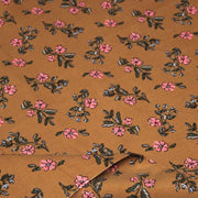 Tissu velours milleraies imprimé ocre aux fines fleurs roses & fines feuilles - STANDARD 100 OEKO-TEX - TissusPapi.com