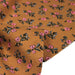 Tissu velours milleraies imprimé ocre aux fines fleurs roses & fines feuilles - STANDARD 100 OEKO-TEX - TissusPapi.com