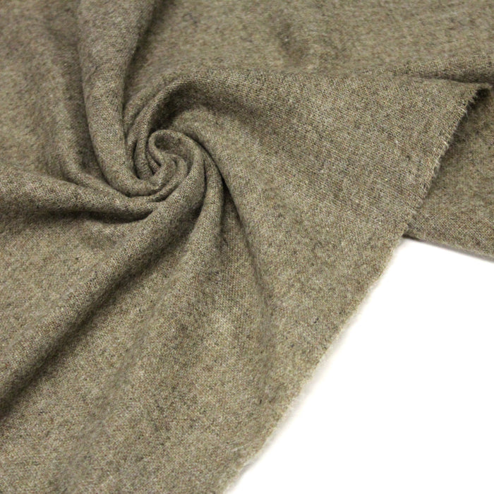 Tissu lainage tweed faux uni vert kaki - Fabrication italienne