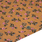Tissu velours milleraies imprimé ocre aux fines fleurs roses & fines feuilles - STANDARD 100 OEKO-TEX - TissusPapi.com