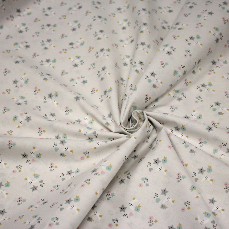 Tissu cotonnade enfant, fines fleurs, lunes et étoiles - OEKO - TEX STANDARD 100 - TissusPapi.com