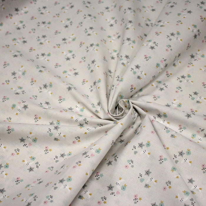 Tissu cotonnade enfant, fines fleurs, lunes et étoiles - OEKO - TEX STANDARD 100 - TissusPapi.com