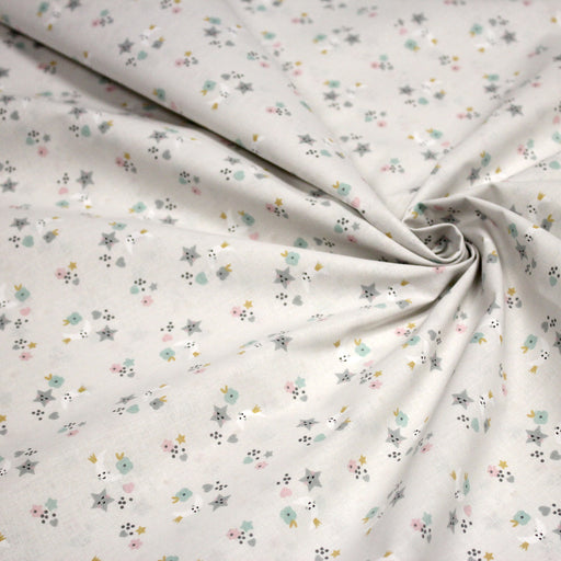 Tissu cotonnade enfant, fines fleurs, lunes et étoiles - OEKO - TEX STANDARD 100 - TissusPapi.com
