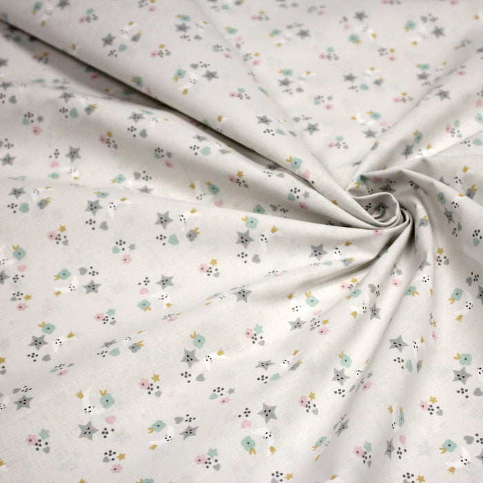 Tissu cotonnade enfant, fines fleurs, lunes et étoiles - OEKO - TEX STANDARD 100 - TissusPapi.com