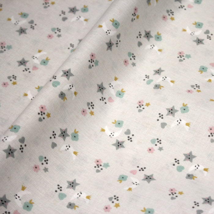 Tissu cotonnade enfant, fines fleurs, lunes et étoiles - OEKO - TEX STANDARD 100 - TissusPapi.com