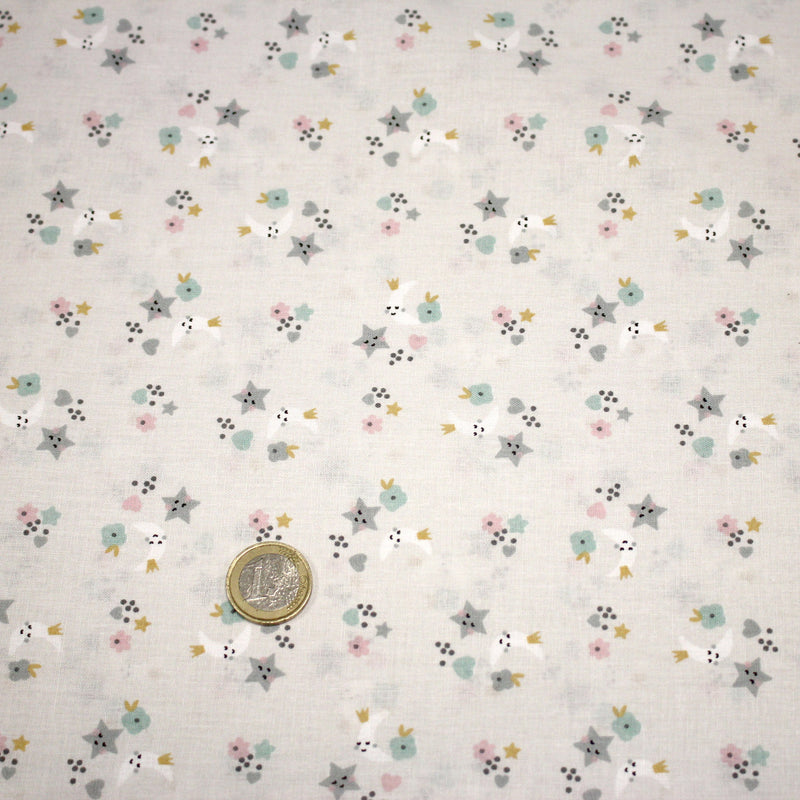 Tissu cotonnade enfant, fines fleurs, lunes et étoiles - OEKO - TEX STANDARD 100 - TissusPapi.com
