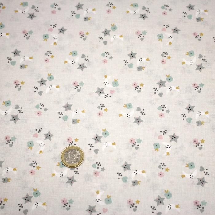 Tissu cotonnade enfant, fines fleurs, lunes et étoiles - OEKO - TEX STANDARD 100 - TissusPapi.com