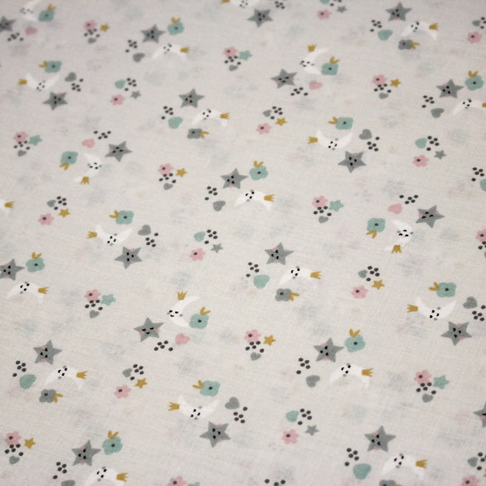 Tissu cotonnade enfant, fines fleurs, lunes et étoiles - OEKO - TEX STANDARD 100 - TissusPapi.com