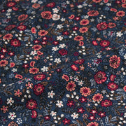 Tissu velours milleraies imprimé fleuri bleu Prusse aux fines fleurs corail, byzantin, blanches - STANDARD 100 OEKO-TEX - TissusPapi.com