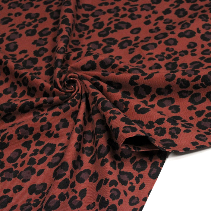 Tissu velours milleraies imprimé Léopard Terre de Sienne, noir, chocolat - STANDARD 100 OEKO-TEX