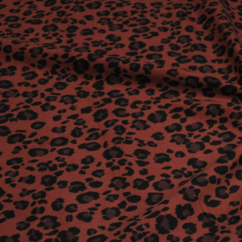 Tissu velours milleraies imprimé Léopard Terre de Sienne, noir, chocolat - STANDARD 100 OEKO-TEX - TissusPapi.com