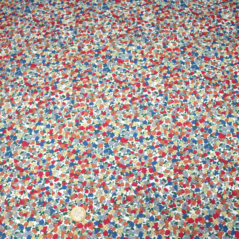 Tissu cotonnade fleurie ZELIE, fines fleurs & fond bleu ou blanc - OEKO - TEX - TissusPapi.com
