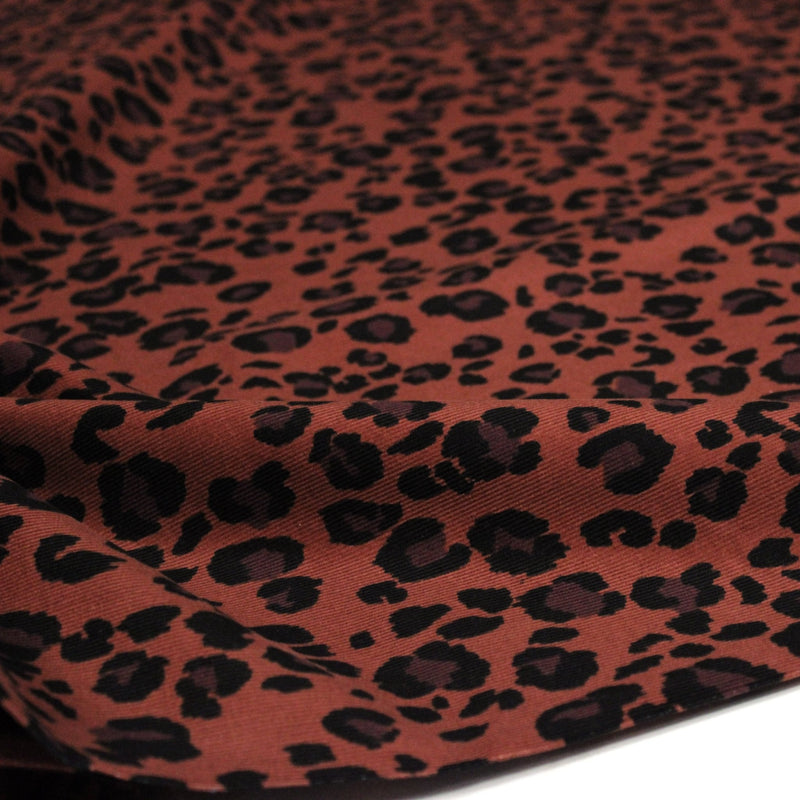 Tissu velours milleraies imprimé Léopard Terre de Sienne, noir, chocolat - STANDARD 100 OEKO-TEX - TissusPapi.com