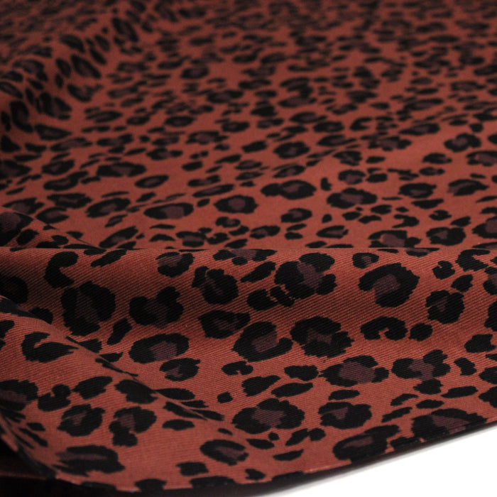 Tissu velours milleraies imprimé Léopard Terre de Sienne, noir, chocolat - STANDARD 100 OEKO-TEX