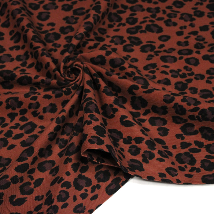 Tissu velours milleraies imprimé Léopard Terre de Sienne, noir, chocolat - STANDARD 100 OEKO-TEX
