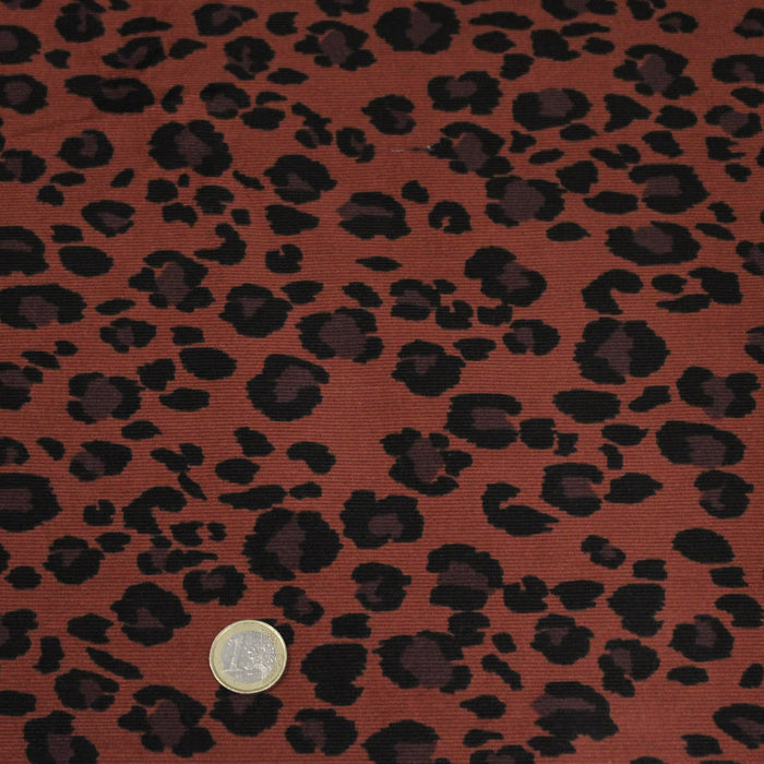 Tissu velours milleraies imprimé Léopard Terre de Sienne, noir, chocolat - STANDARD 100 OEKO-TEX