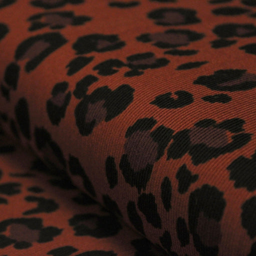 Tissu velours milleraies imprimé Léopard Terre de Sienne, noir, chocolat - STANDARD 100 OEKO-TEX - TissusPapi.com