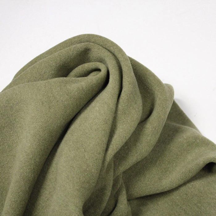 Tissu lainage vert kaki uni - Fabrication italienne