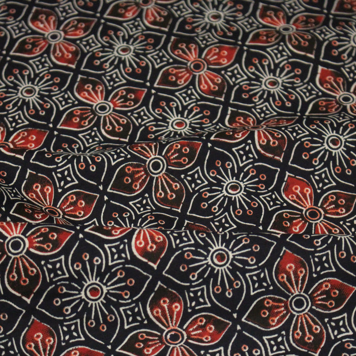 Tissu coton fin imprimé INDIENNES, noir aux motifs floraux géométriques - STANDARD 100 OEKO-TEX