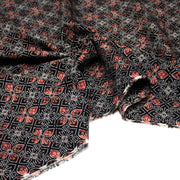 Tissu coton fin imprimé INDIENNES, noir aux motifs floraux géométriques - STANDARD 100 OEKO - TEX - TissusPapi.com
