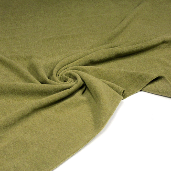 Tissu lainage vert olive uni - Fabrication italienne