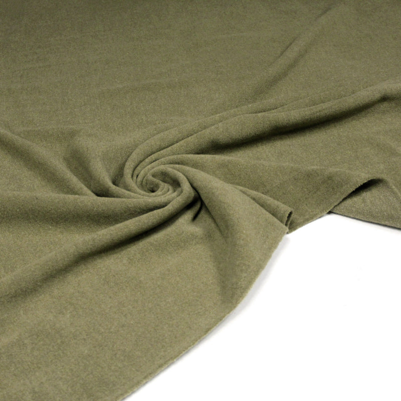Tissu lainage vert kaki uni - Fabrication italienne - TissusPapi.com