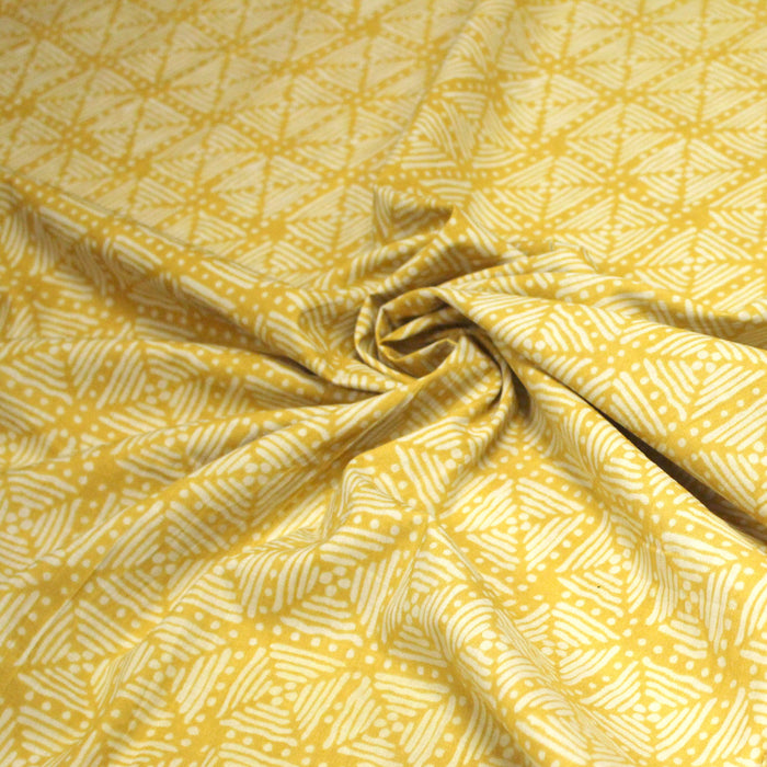 Tissu coton fin imprimé INDIENNES, jaune & motif Shibori géométrique écru - STANDARD 100 OEKO-TEX