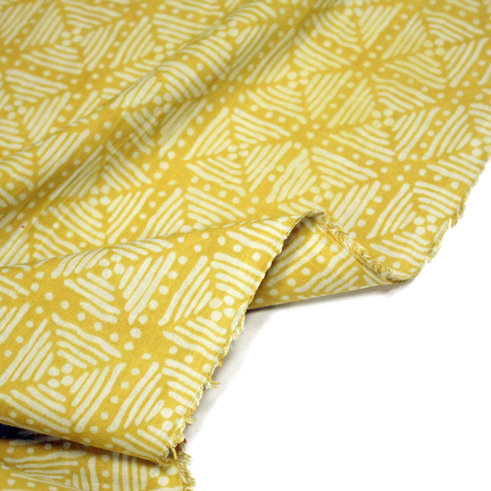 Tissu coton fin imprimé INDIENNES, jaune & motif Shibori géométrique écru - STANDARD 100 OEKO-TEX