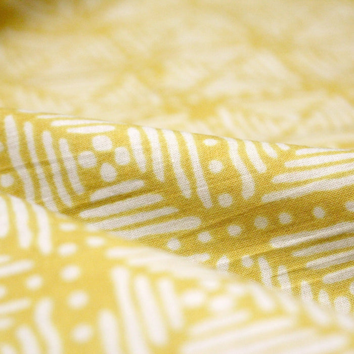 Tissu coton fin imprimé INDIENNES, jaune & motif Shibori géométrique écru - STANDARD 100 OEKO-TEX