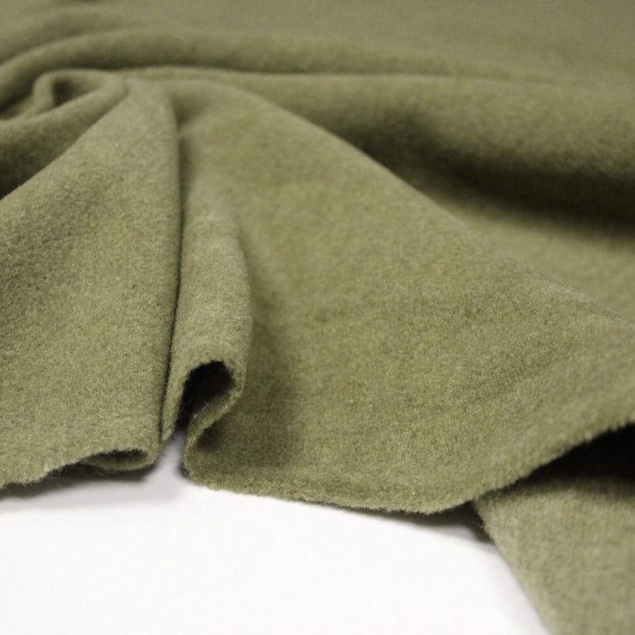 Tissu lainage vert kaki uni - Fabrication italienne