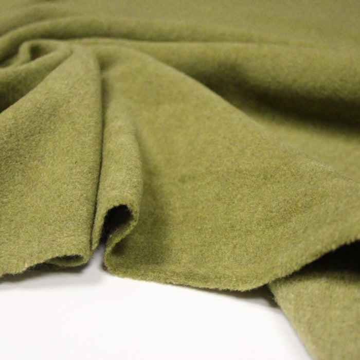 Tissu lainage vert olive uni - Fabrication italienne